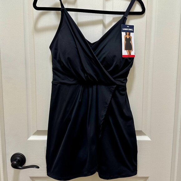 New Lands' End One Piece Swimsuit Size M Black Tulip Wrap Swim Dress Feminine - Picture 6 of 15